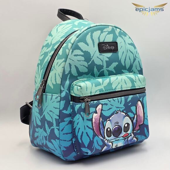 Disney Lilo & Stitch Tropical Leaves Blue Mini Backpack Bag New - Picture 2 of 5